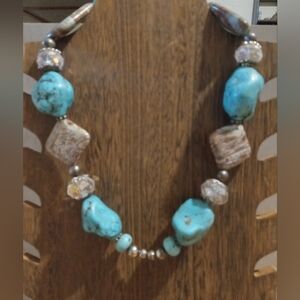 Artisan Blue Stone and Brown Stone Beaded Necklace